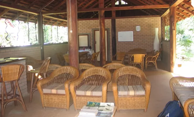 The main lodge offers plenty of space to linger as well as savor the gardens and forest on all sides