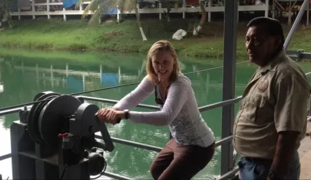 They let me drive the ferry to Xunantunich. It wasn't as hard as it looks! 