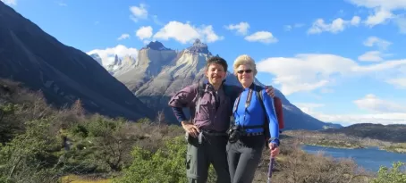 Happy hiking couple in Torres del Paine 
