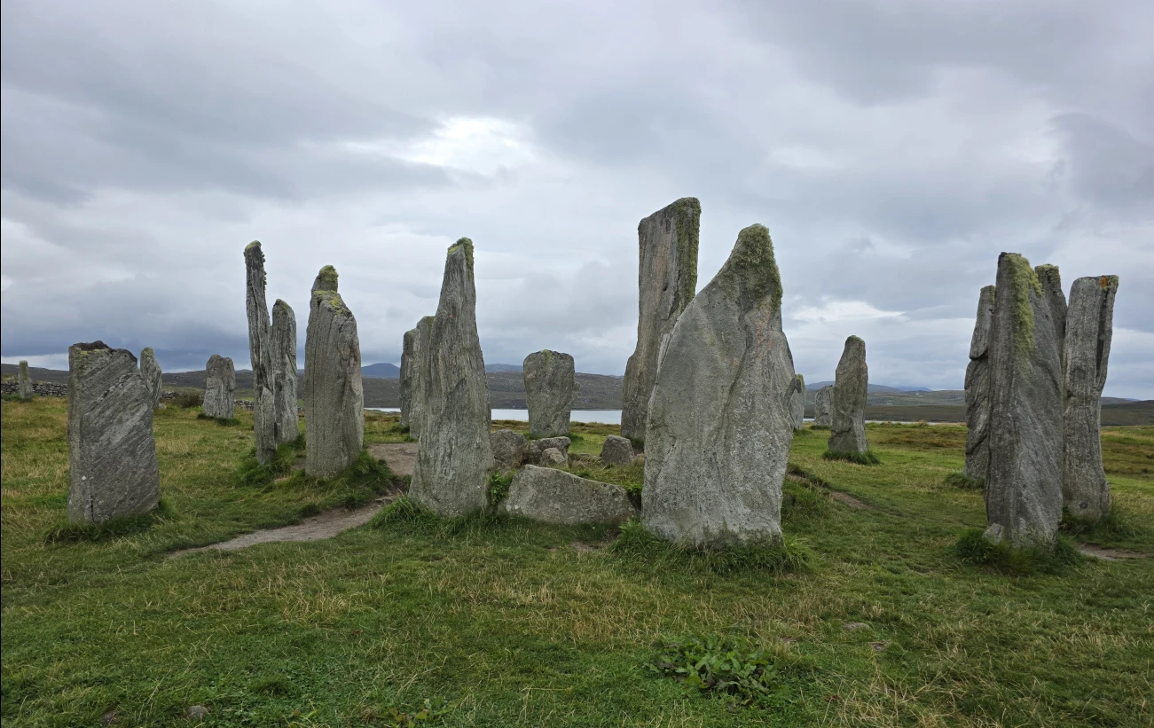 Callanish Stones, a Neolithic monument located on the Isle of Lewis in Scotland's Outer Hebrides.