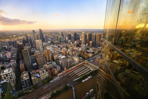 The skyline of Melbourne photographed from the skydeck during dawn