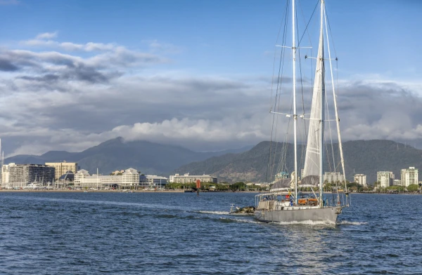 Skyline of Cairns, Queensland, Australia, approaching from Sea