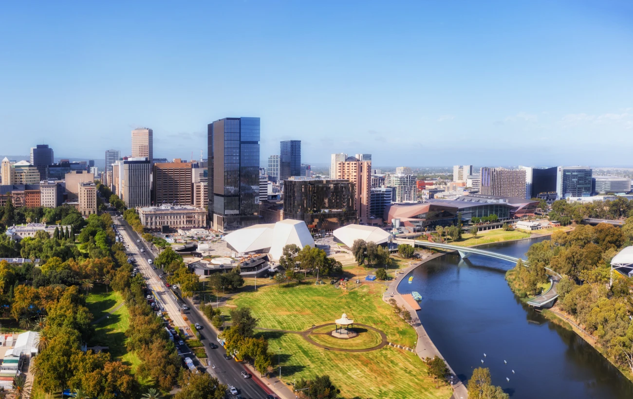 Skyline of Adelaide city in South Australia