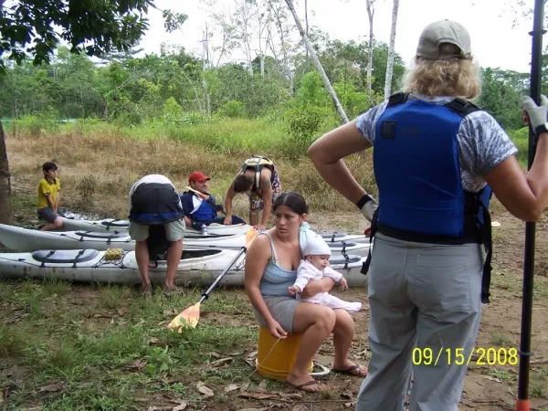 Praparing to kayak in the Amazon
