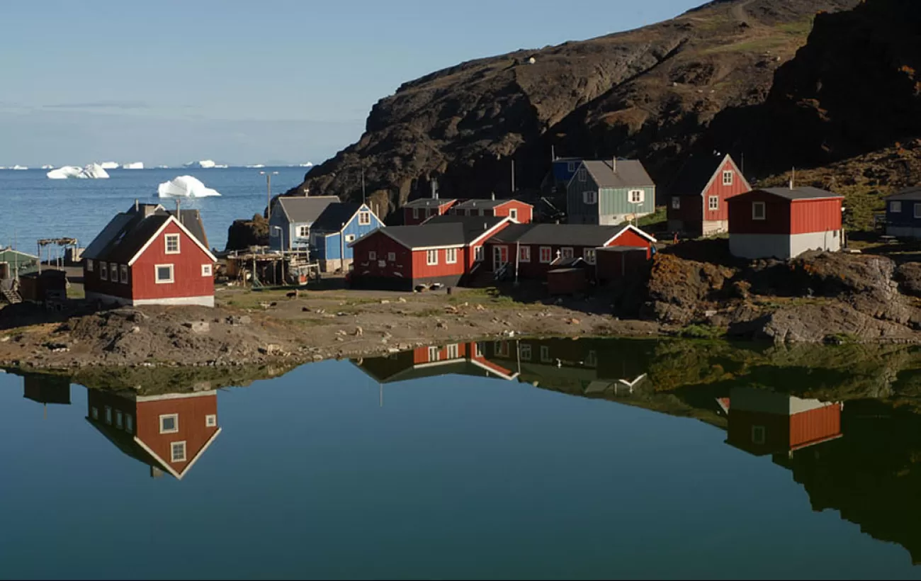 Remote village among icebergs