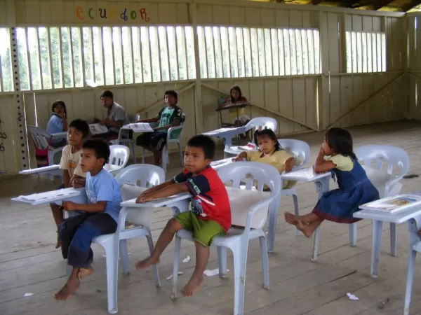 Huaorani kids in school in the Amazon