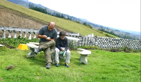Freinds in Ecuador enjoying a snack