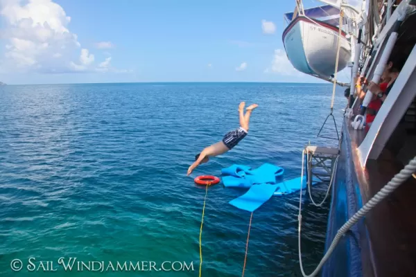 Diving off the side of the s/v Mandalay
