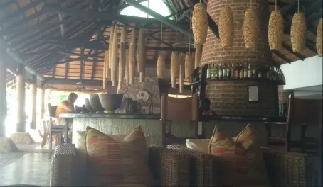 View of the bar and dining area at Mfuwe